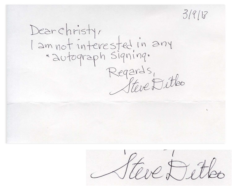 Steve Ditko Autograph Note Signed